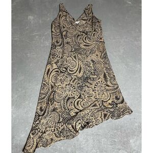Vintage DBY Dress Womens 12 Brown Paisley Sleeveless Ruffle Asymmetrical Boho